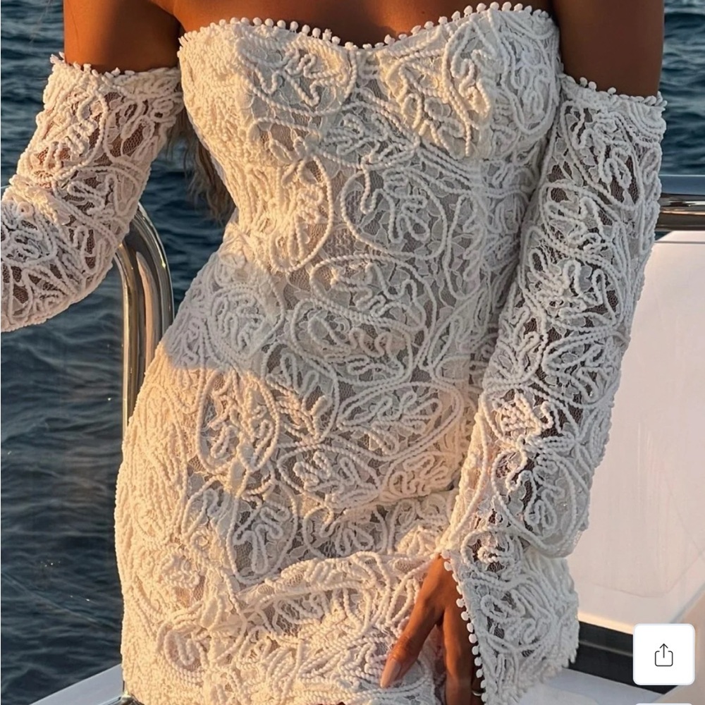 12th Tribe Lilliana Off Shoulder Lace Dress in White Small